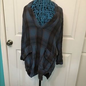 Free People blue and brown.plaid X CP Shades Tunic*-